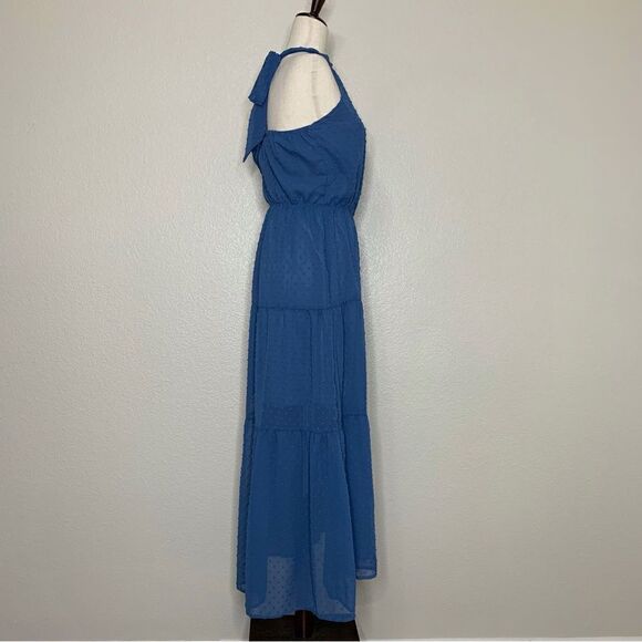 NWT Pretty Garden Blue Halter Tiered Maxi Dress - Picture 5 of 13